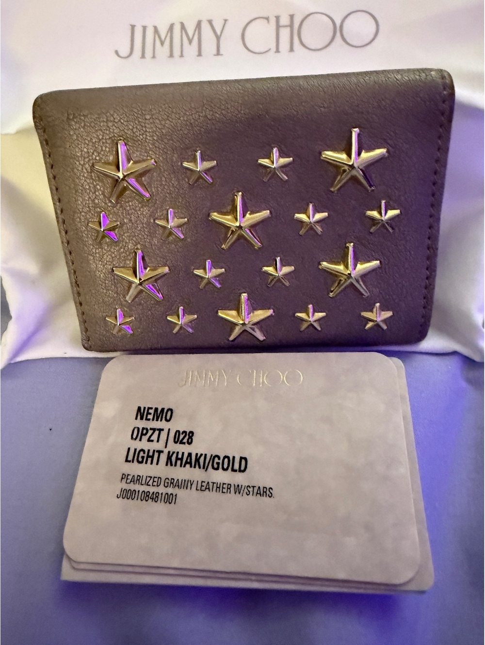 Jimmy Choo Nemo Grey Grainy Leather Wallet with Star Studs EUC - Picture 2 of 6